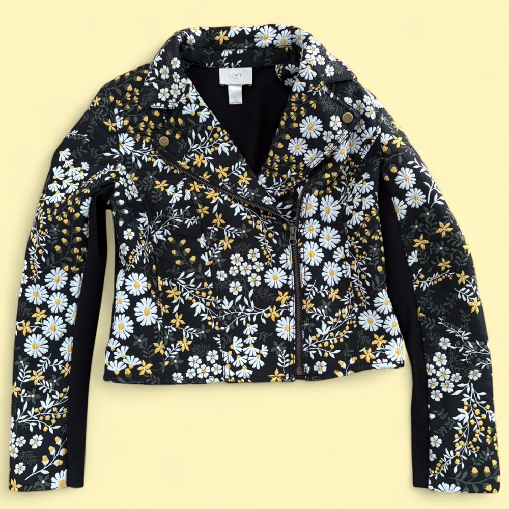 LOFT Black Jacket with white and yellow flowers
